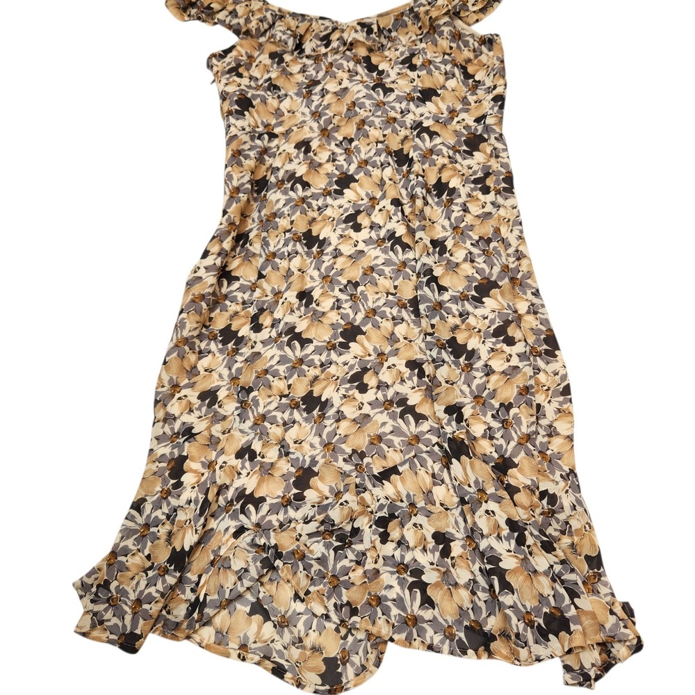 VTG Ann Taylor Loft Size 4 Fall Midi Dress Floral Ruffle Bloomcore Romantic Y2K - Picture 9 of 11